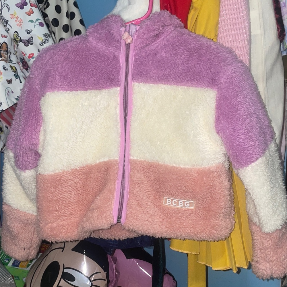 BCBG Pink and Cream Fleece Hooded Jacket